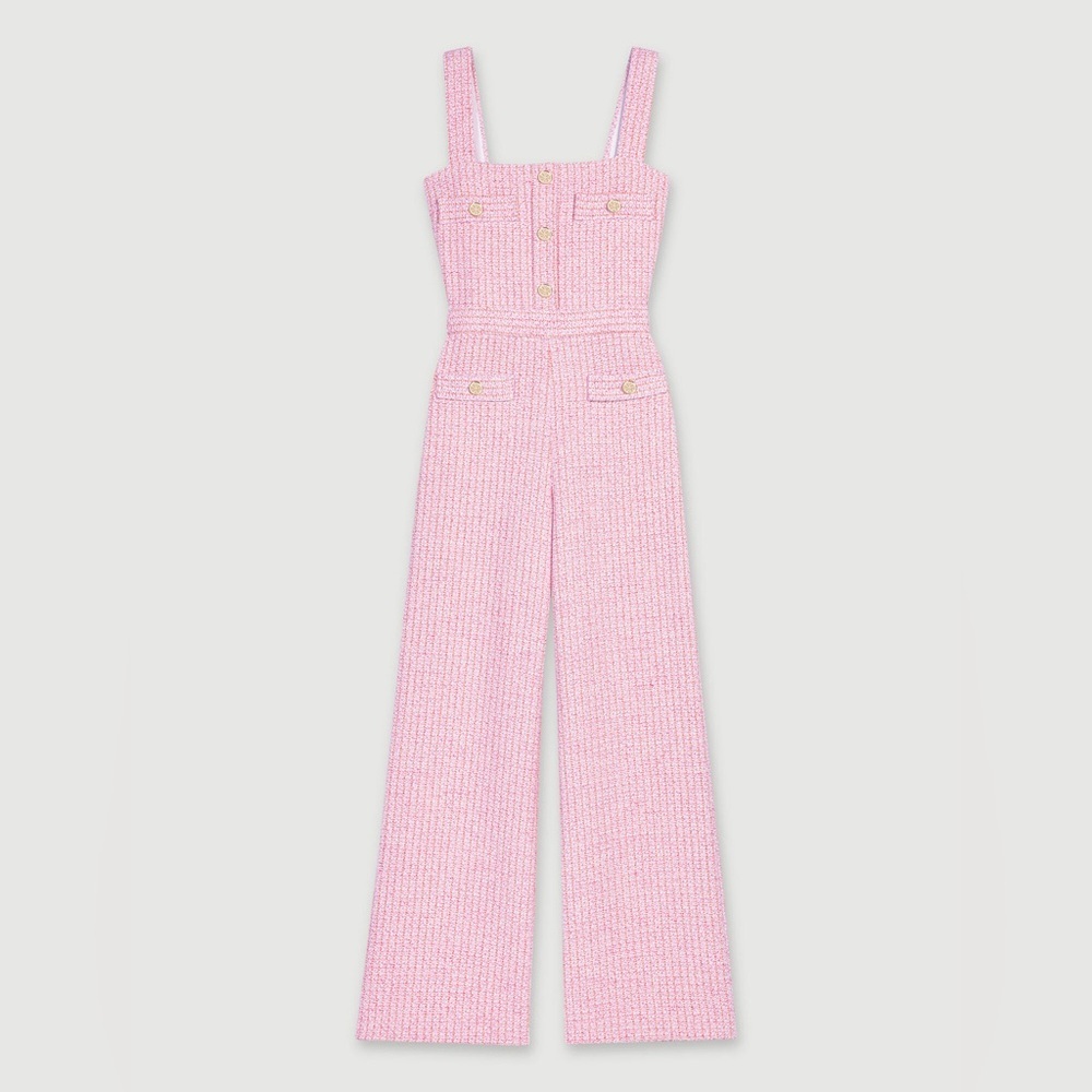 Maje Pink Tweed Wide-Leg Jumpsuit (Dungarees) Size 36 / US 4 NWOT
